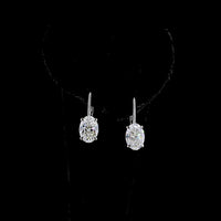 14K White Gold Oval Lab Diamond Hanging Earrings with F VS1 Clarity - 3.18 Carat Total Diamond Weight - Covaloro Fine Jewelry