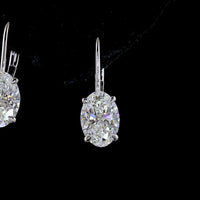 14K White Gold Oval Lab Diamond Hanging Earrings with F VS1 Clarity - 3.18 Carat Total Diamond Weight - Covaloro Fine Jewelry