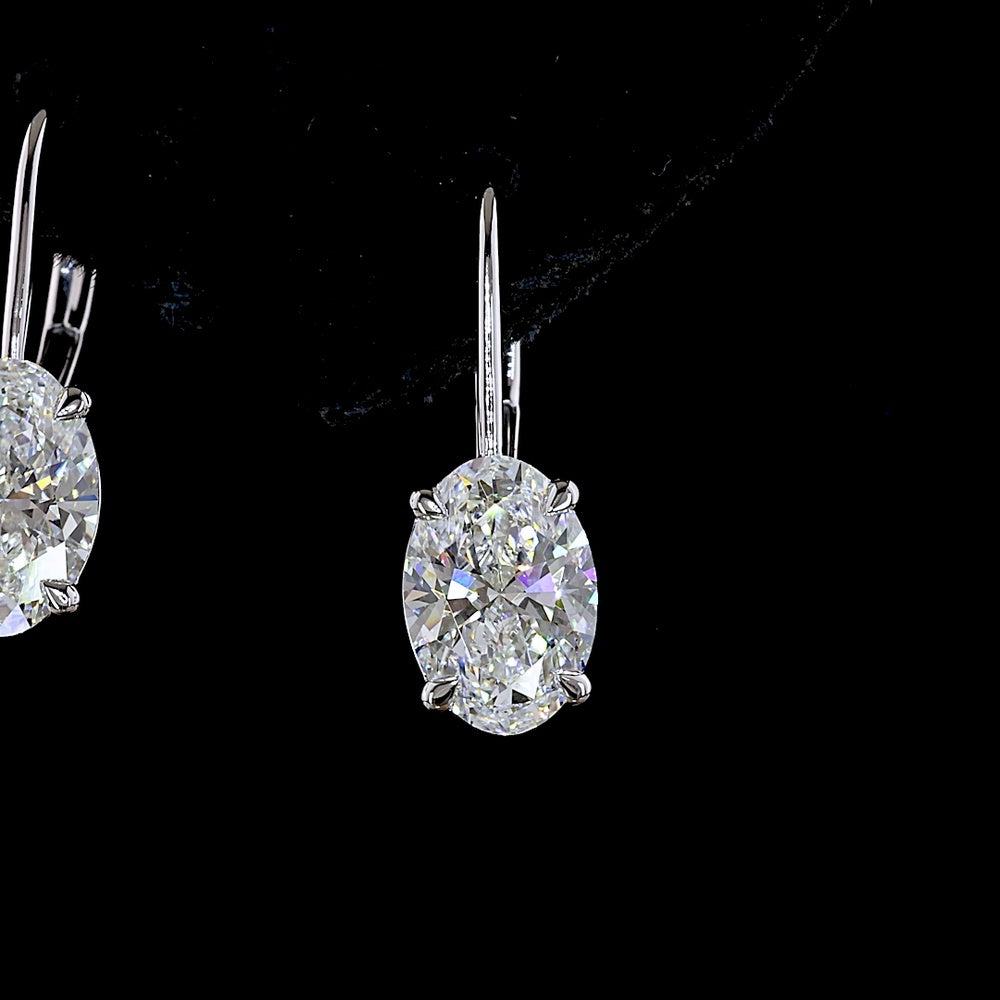 14K White Gold Oval Lab Diamond Hanging Earrings with F VS1 Clarity - 3.18 Carat Total Diamond Weight - Covaloro Fine Jewelry