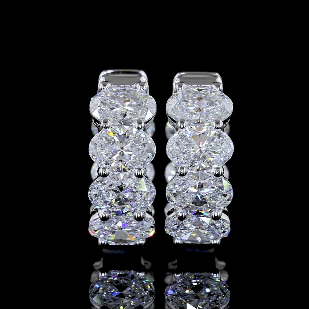 14K White Gold Oval Lab Diamond Huggie Earrings - 5.20 Total Carat Weight, E-F VS Clarity, Prong Set - Covaloro Fine Jewelry