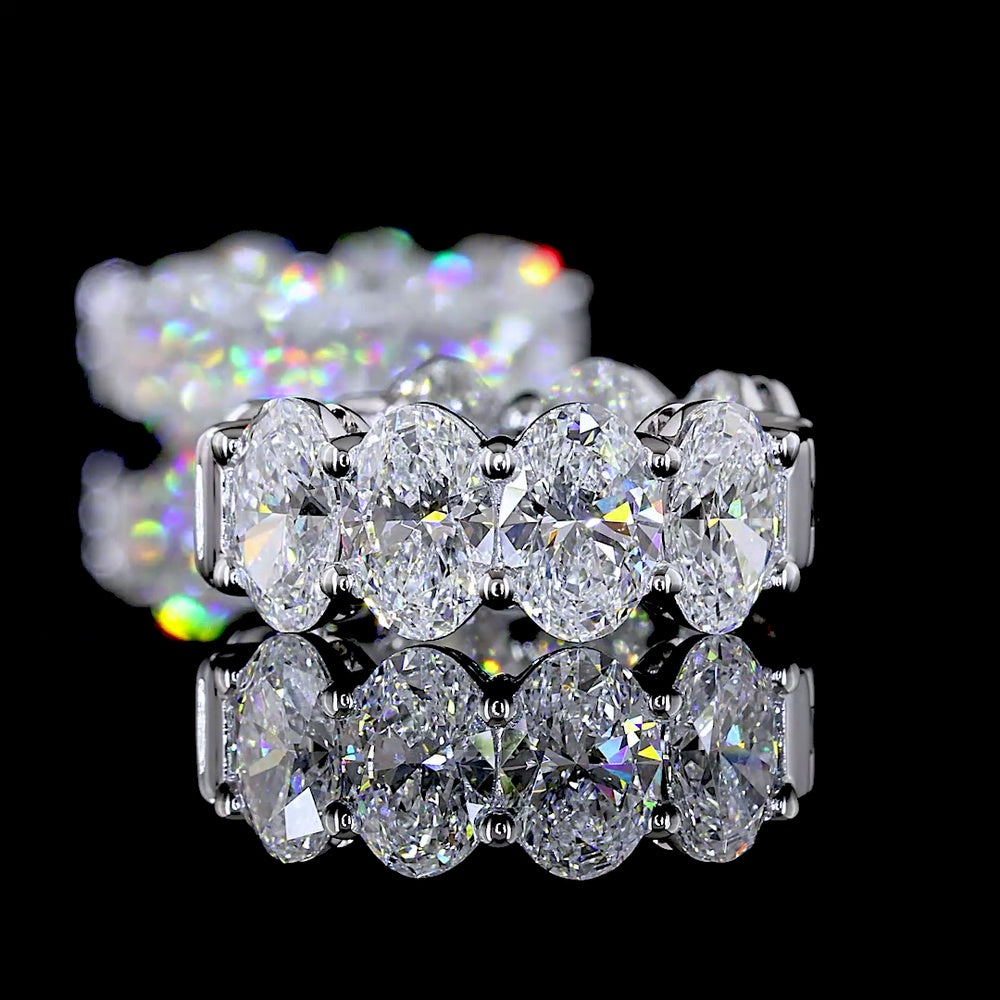 14K White Gold Oval Lab Diamond Huggie Earrings - 5.20 Total Carat Weight, E-F VS Clarity, Prong Set - Covaloro Fine Jewelry