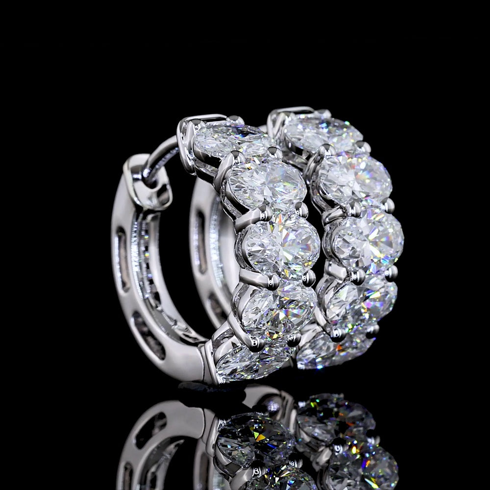14K White Gold Oval Lab Diamond Huggie Earrings with Shared Prong Setting - 2.08 Carat Total Weight, E-F Color, VS1 Clarity - Covaloro Fine Jewelry