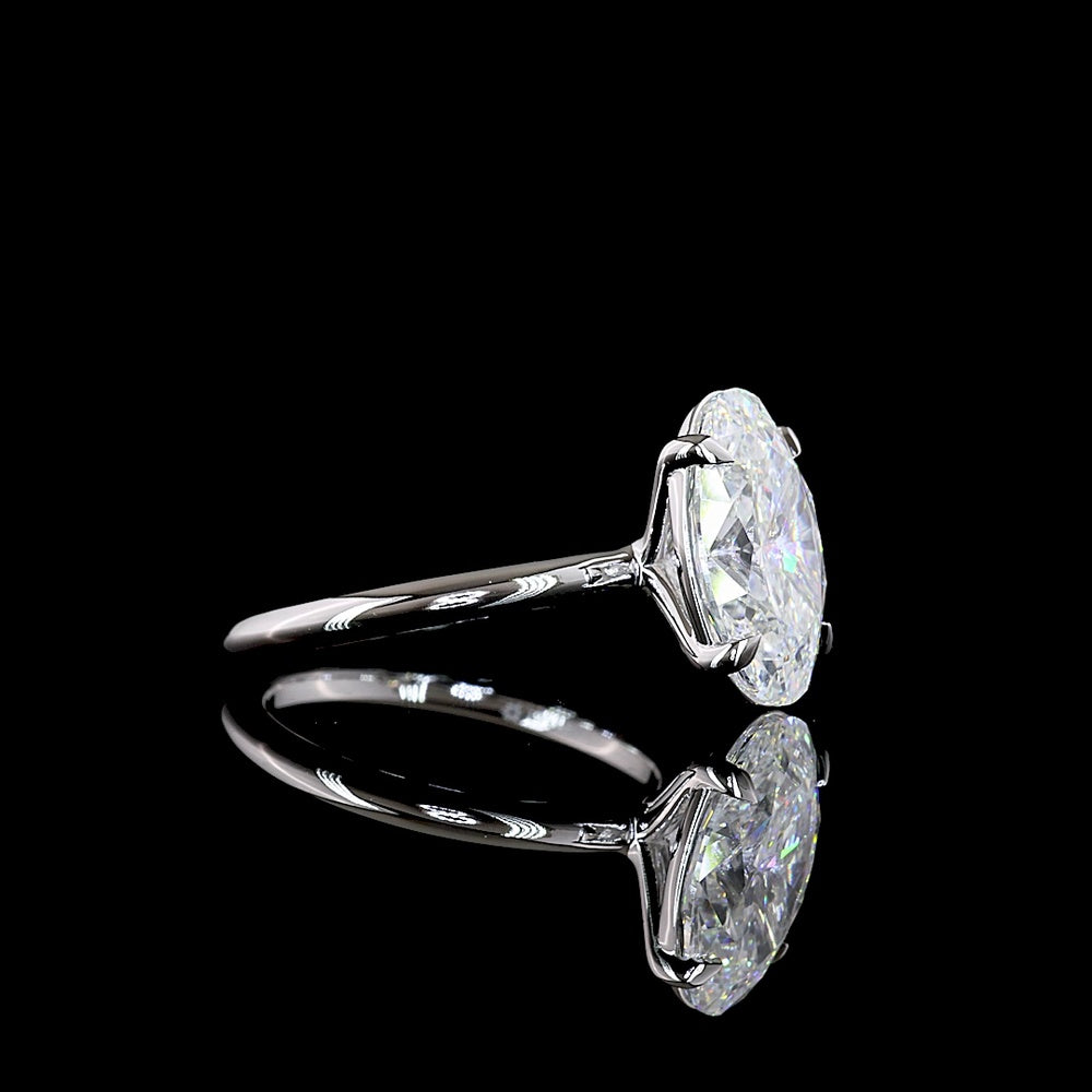 14K White Gold Oval Lab Diamond Solitaire Ring - 4.10 Carat E-F VVS2 North-South Setting with IGI Certification - Covaloro Fine Jewelry