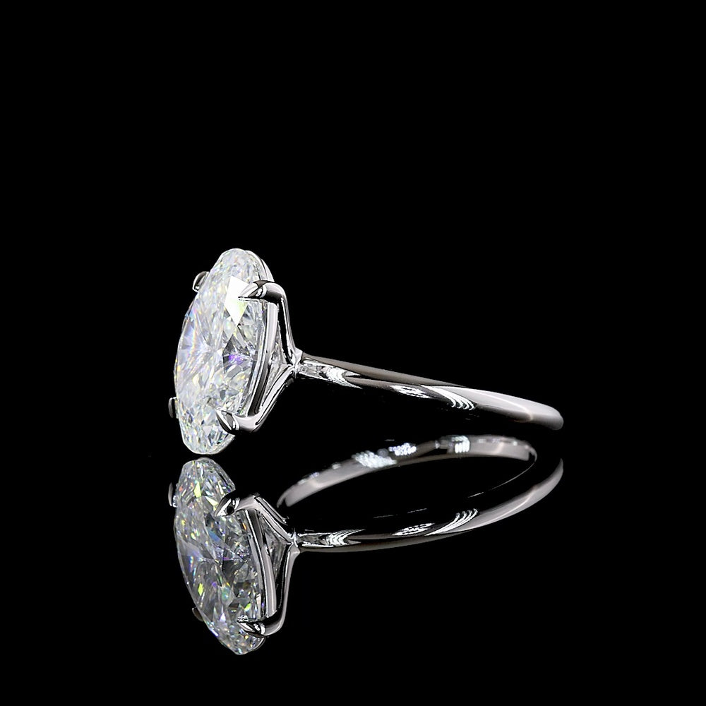 14K White Gold Oval Lab Diamond Solitaire Ring - 4.10 Carat E-F VVS2 North-South Setting with IGI Certification - Covaloro Fine Jewelry