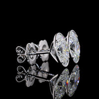 14K White Gold Oval Lab Diamond Stud Earrings with Bezel-Prong Setting - 3.07 Carats Total Diamond Weight, F Color VS1 Clarity - Covaloro Fine Jewelry