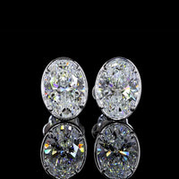 14K White Gold Oval Lab Diamond Stud Earrings with Bezel-Prong Setting - 3.07 Carats Total Diamond Weight, F Color VS1 Clarity - Covaloro Fine Jewelry