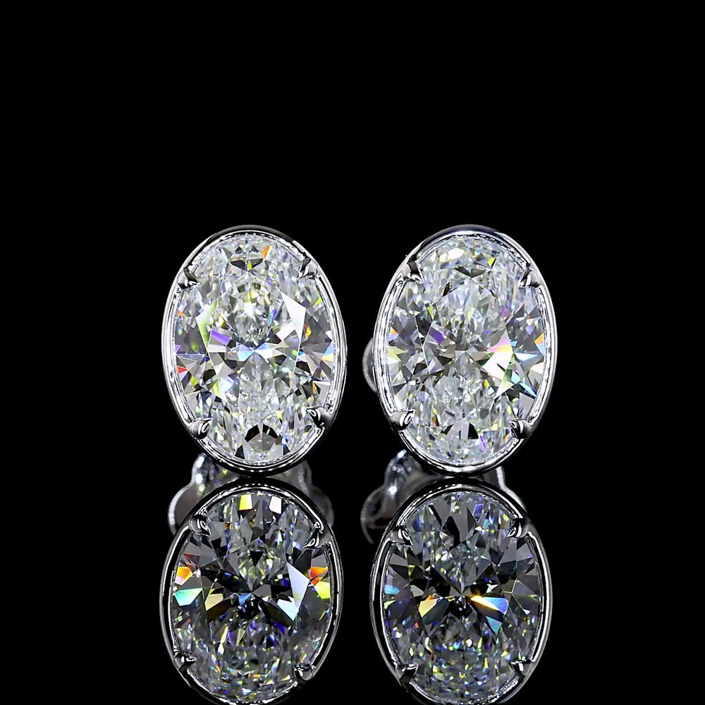 14K White Gold Oval Lab Diamond Stud Earrings with Bezel-Prong Setting - 3.07 Carats Total Diamond Weight, F Color VS1 Clarity - Covaloro Fine Jewelry