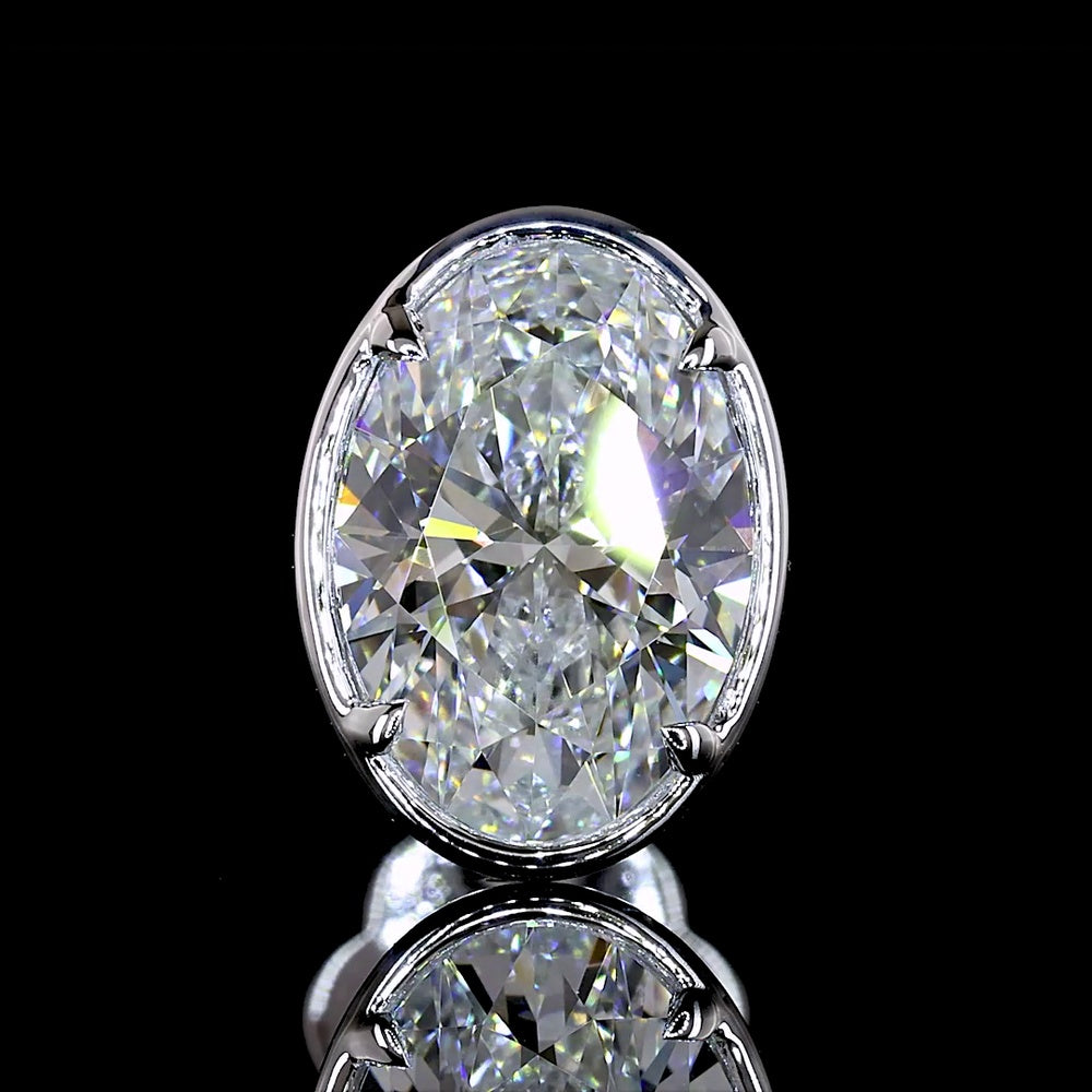 14K White Gold Oval Lab Diamond Stud Earrings with Bezel-Prong Setting - 3.07 Carats Total Diamond Weight, F Color VS1 Clarity - Covaloro Fine Jewelry