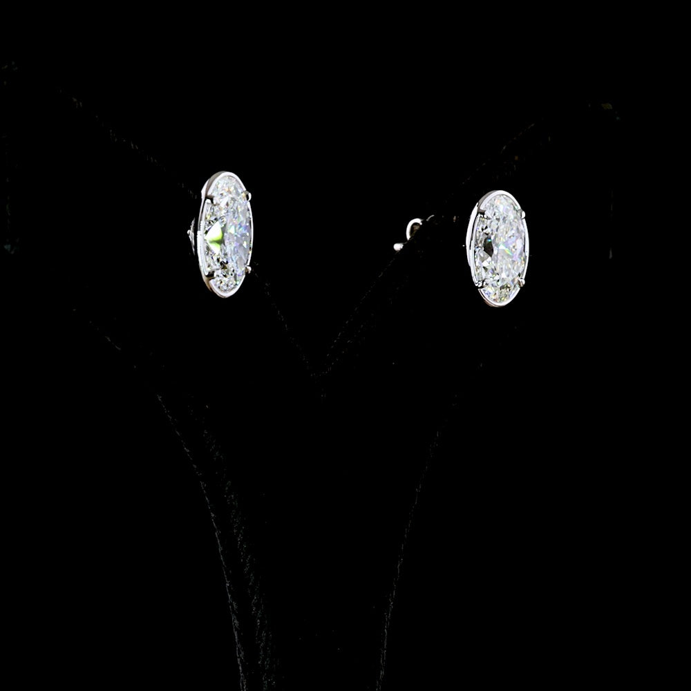 14K White Gold Oval Lab Diamond Stud Earrings with Bezel-Prong Setting - 5.13 Carat Total Weight (E-F Color, VS1 Clarity) - Covaloro Fine Jewelry