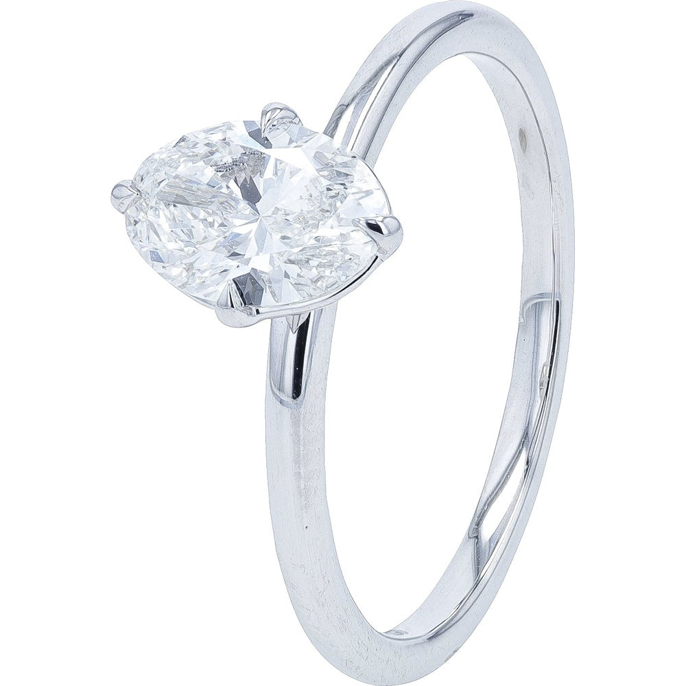 14K White Gold Oval Lab Grown Diamond Engagement Ring - 1.00 Carat Total Diamond Weight