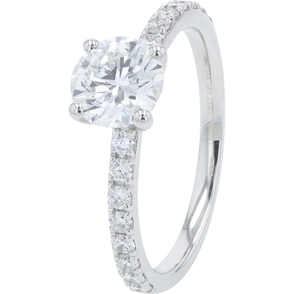 14K White Gold Oval Lab Grown Diamond Engagement Ring with Accented Band - 1.25 Carat Total Diamond Weight (1.00 Ct Center, E Color, VS1 Clarity)