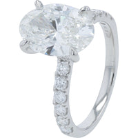 14K White Gold Oval Lab Grown Diamond Engagement Ring with Accented Band - 4.00 Carat Total Diamond Weight
