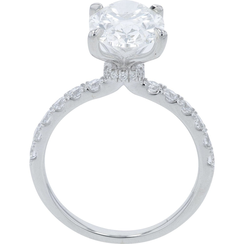 14K White Gold Oval Lab Grown Diamond Engagement Ring with Accented Band - 4.00 Carat Total Diamond Weight