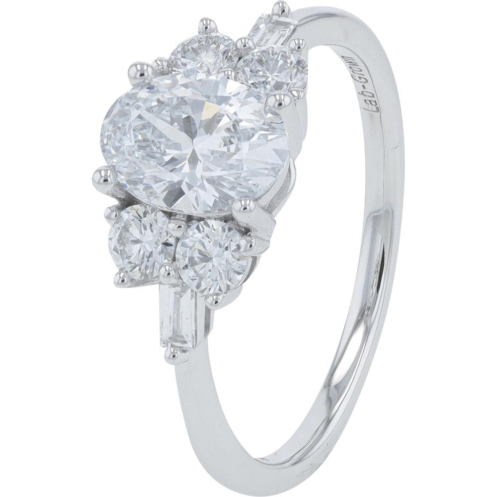 14K White Gold Oval Lab Grown Diamond Engagement Ring with Round Diamonds - 1.50 Carat Total Diamond Weight