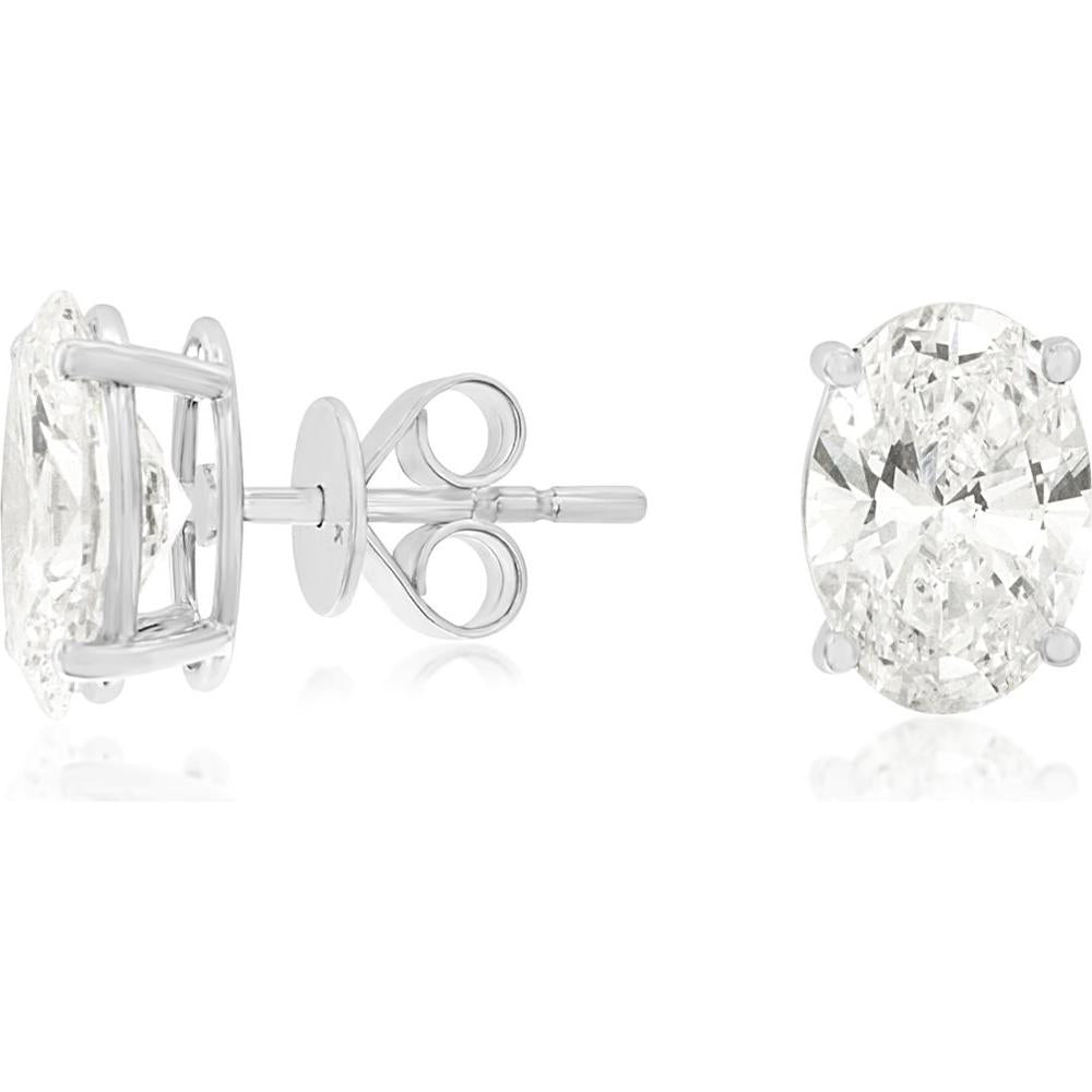14K White Gold Oval Lab Grown Diamond Stud Earrings - 4 Carat Total Diamond Weight - Royal Jewelry
