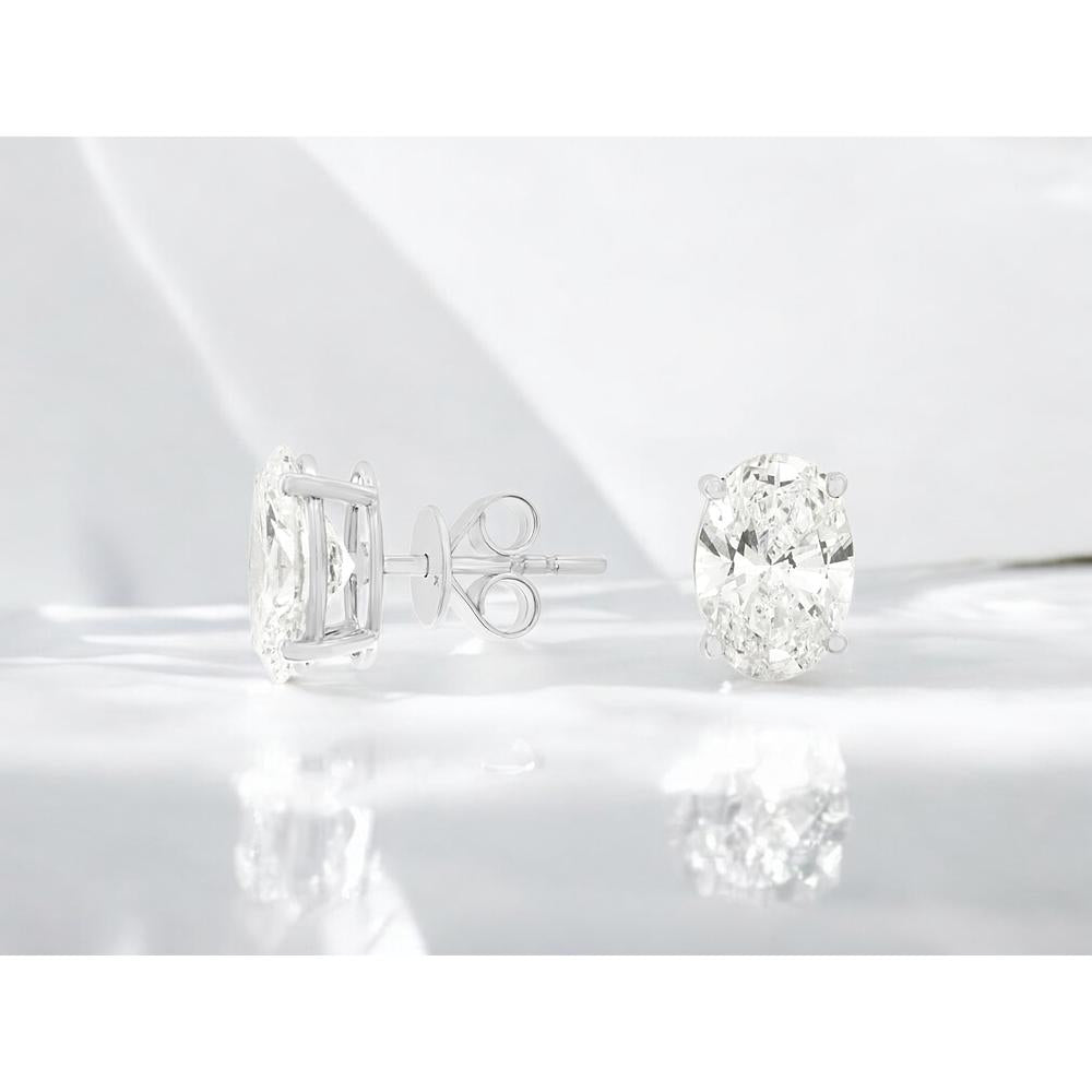 14K White Gold Oval Lab Grown Diamond Stud Earrings - 4 Carat Total Diamond Weight - Royal Jewelry
