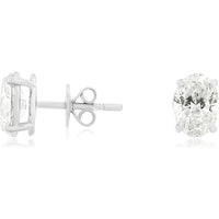 14K White Gold Oval Lab Grown Diamond Stud Earrings with Prong Set Diamonds - 2 Carat Total Diamond Weight - Royal Jewelry