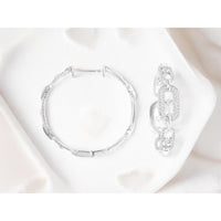 14K White Gold Oval Link Hoop Earrings with Round Diamonds - 0.50 Carat Total Diamond Weight - Royal Jewelry