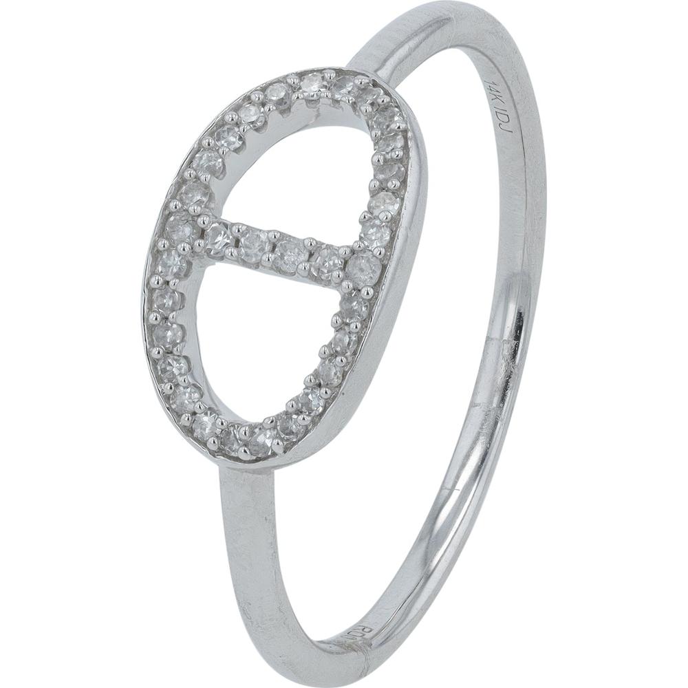 14K White Gold Oval Motif Diamond Ring with 0.11 Carats Total Diamond Weight