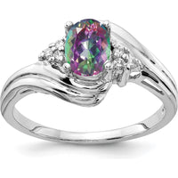 14K White Gold Oval Mystic Fire Topaz and Diamond Accent Ring - 1.06 Carat Total Gem Weight by Monteluci Fine Jewelry