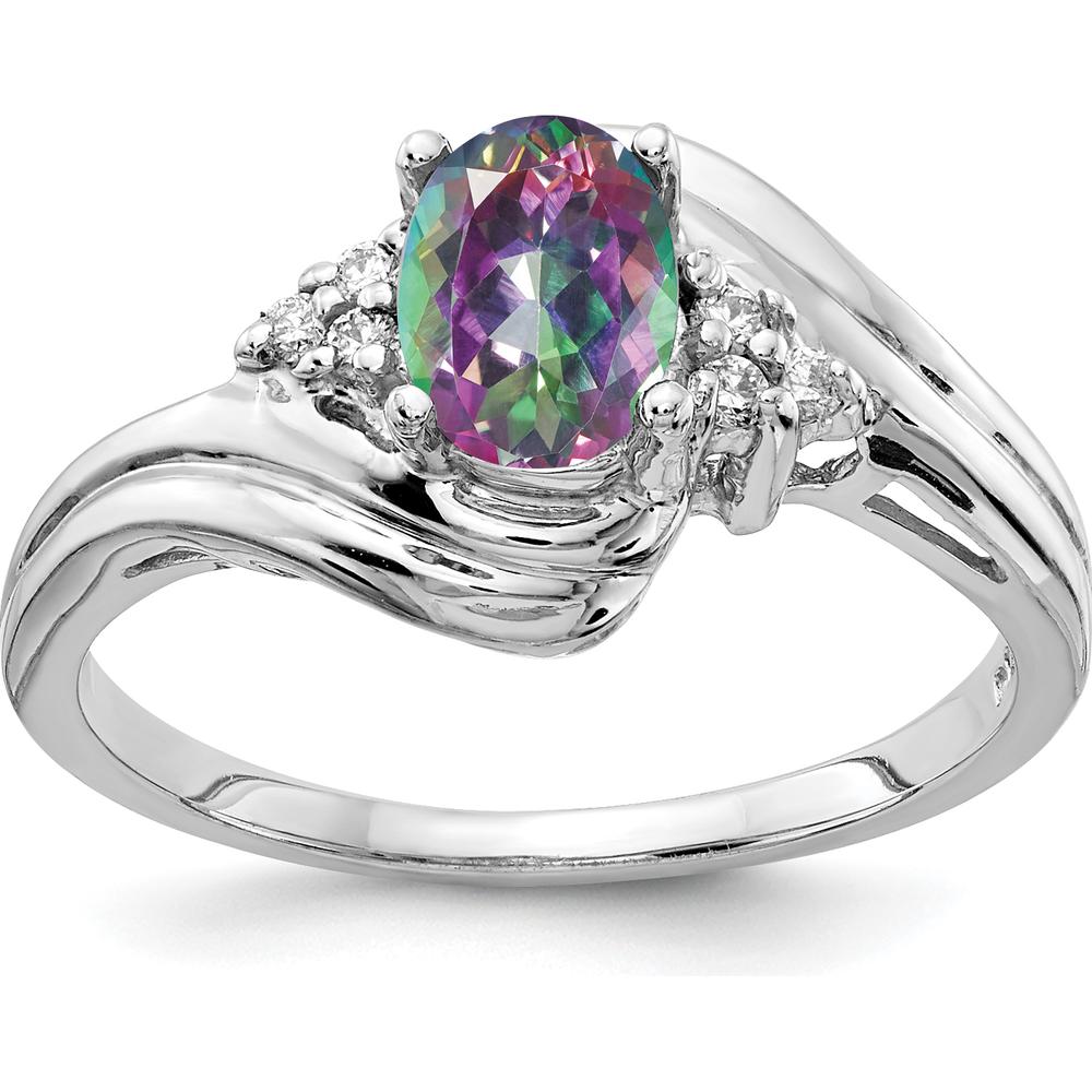 14K White Gold Oval Mystic Fire Topaz and Diamond Accent Ring - 1.06 Carat Total Gem Weight by Monteluci Fine Jewelry