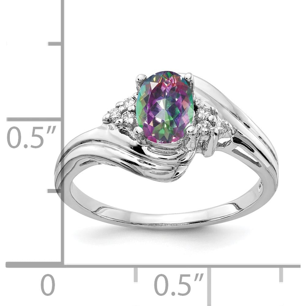 14K White Gold Oval Mystic Fire Topaz and Diamond Accent Ring - 1.06 Carat Total Gem Weight by Monteluci Fine Jewelry