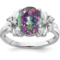 14K White Gold Oval Mystic Fire Topaz and Diamond Ring - 3.68 Carat Center Gem with 0.017 Carat Diamond Accents by Monteluci Fine Jewelry
