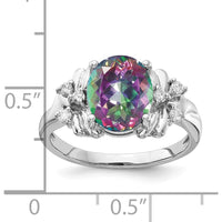 14K White Gold Oval Mystic Fire Topaz and Diamond Ring - 3.68 Carat Center Gem with 0.017 Carat Diamond Accents by Monteluci Fine Jewelry