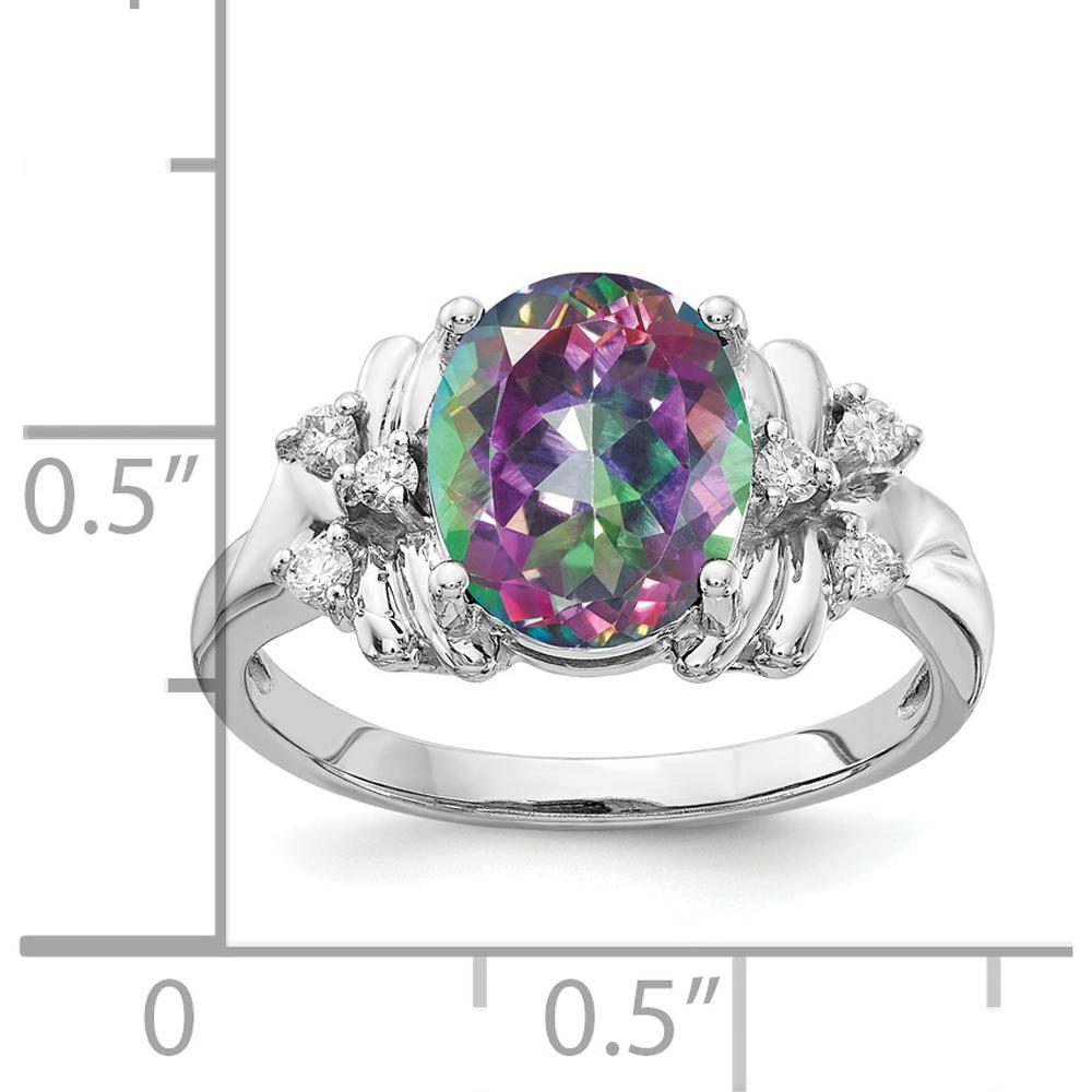 14K White Gold Oval Mystic Fire Topaz and Diamond Ring - 3.68 Carat Center Gem with 0.017 Carat Diamond Accents by Monteluci Fine Jewelry