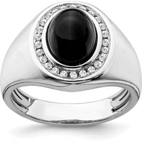 14K White Gold Oval Onyx and Diamond Men's Ring - 2.5 Carat Onyx, 0.011 Carat Total Diamond Weight by 0
