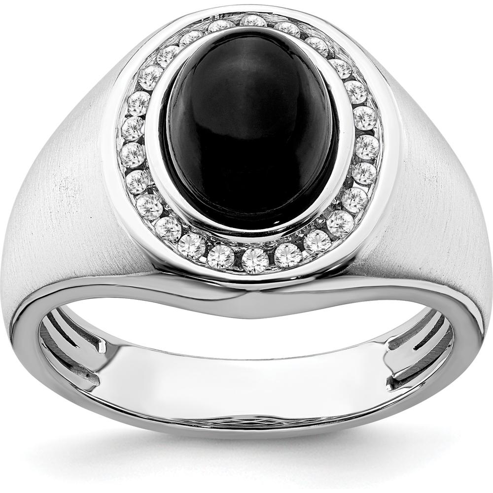 14K White Gold Oval Onyx and Diamond Men's Ring - 2.5 Carat Onyx, 0.011 Carat Total Diamond Weight by 0