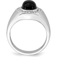 14K White Gold Oval Onyx and Diamond Men's Ring - 2.5 Carat Onyx, 0.011 Carat Total Diamond Weight by 0