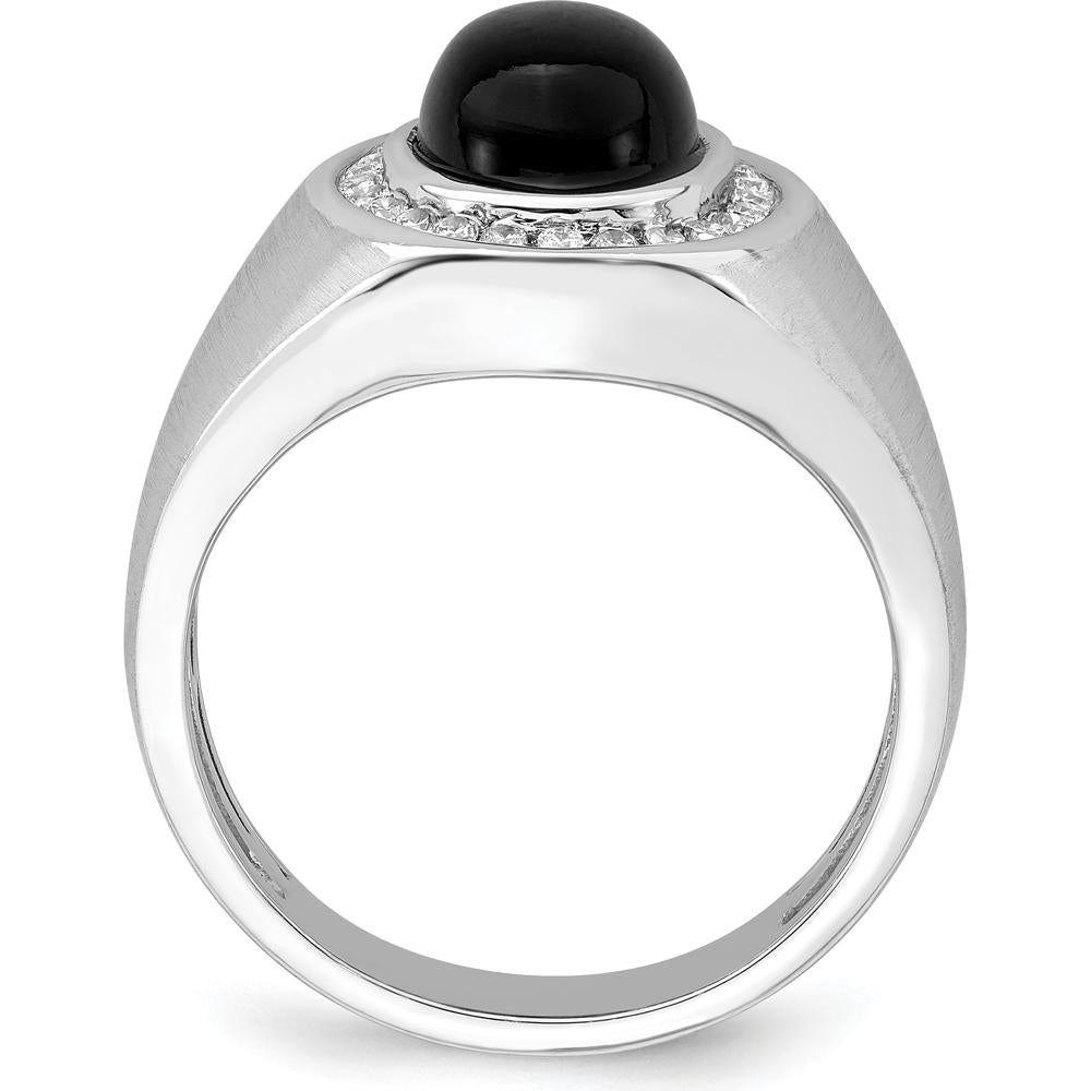 14K White Gold Oval Onyx and Diamond Men's Ring - 2.5 Carat Onyx, 0.011 Carat Total Diamond Weight by 0