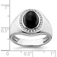14K White Gold Oval Onyx and Diamond Men's Ring - 2.5 Carat Onyx, 0.011 Carat Total Diamond Weight by 0