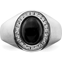 14K White Gold Oval Onyx and Diamond Men's Ring - 2.5 Carat Onyx, 0.011 Carat Total Diamond Weight by 0