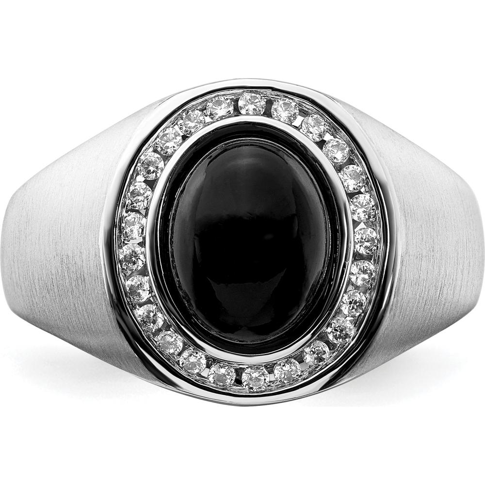 14K White Gold Oval Onyx and Diamond Men's Ring - 2.5 Carat Onyx, 0.011 Carat Total Diamond Weight by 0