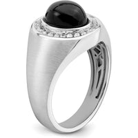 14K White Gold Oval Onyx and Diamond Men's Ring - 2.5 Carat Onyx, 0.011 Carat Total Diamond Weight by 0