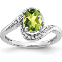 14K White Gold Oval Peridot and Diamond Bypass Ring - 1.28 Carat Peridot, 0.05 Carat Diamonds by 0