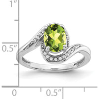 14K White Gold Oval Peridot and Diamond Bypass Ring - 1.28 Carat Peridot, 0.05 Carat Diamonds by 0