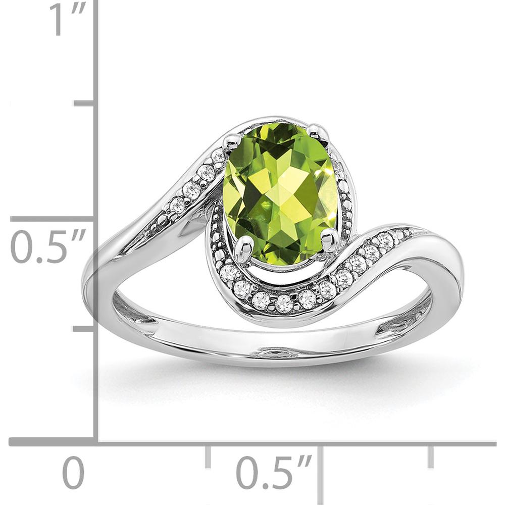 14K White Gold Oval Peridot and Diamond Bypass Ring - 1.28 Carat Peridot, 0.05 Carat Diamonds by 0
