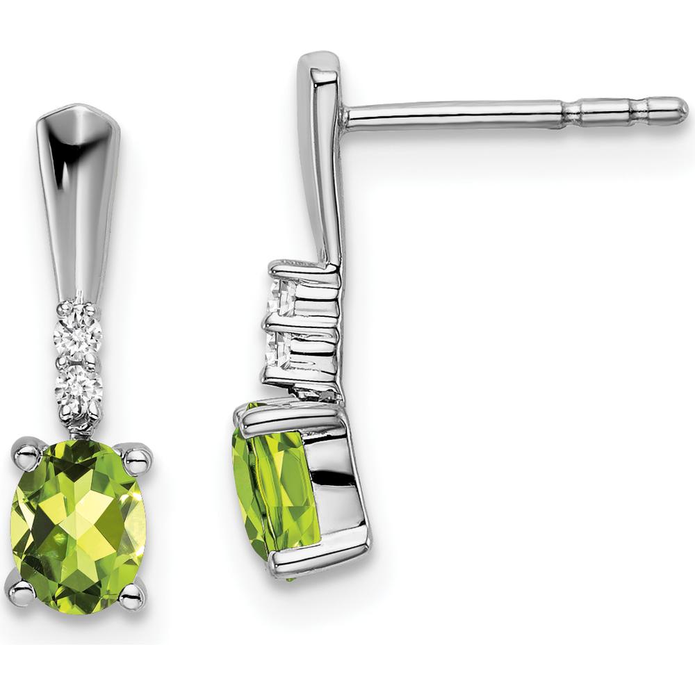 14K White Gold Oval Peridot and Diamond Dangle Earrings - 0.35 Carat Total Peridot Weight, 0.01 Carat Total Diamond Weight by Oro Pregiato