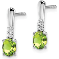 14K White Gold Oval Peridot and Diamond Dangle Earrings - 0.35 Carat Total Peridot Weight, 0.01 Carat Total Diamond Weight by Oro Pregiato