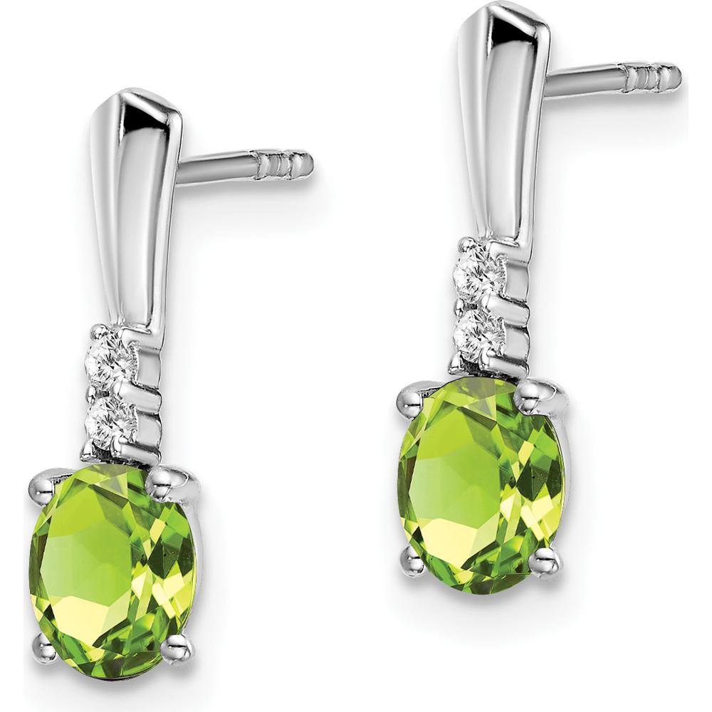 14K White Gold Oval Peridot and Diamond Dangle Earrings - 0.35 Carat Total Peridot Weight, 0.01 Carat Total Diamond Weight by Oro Pregiato