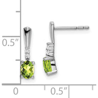 14K White Gold Oval Peridot and Diamond Dangle Earrings - 0.35 Carat Total Peridot Weight, 0.01 Carat Total Diamond Weight by Oro Pregiato