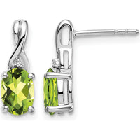14K White Gold Oval Peridot and Diamond Drop Earrings - 0.75 Carat Total Peridot Weight, 0.01 Carat Diamond Weight by Monteluci Fine Jewelry