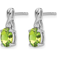 14K White Gold Oval Peridot and Diamond Drop Earrings - 0.75 Carat Total Peridot Weight, 0.01 Carat Diamond Weight by Monteluci Fine Jewelry