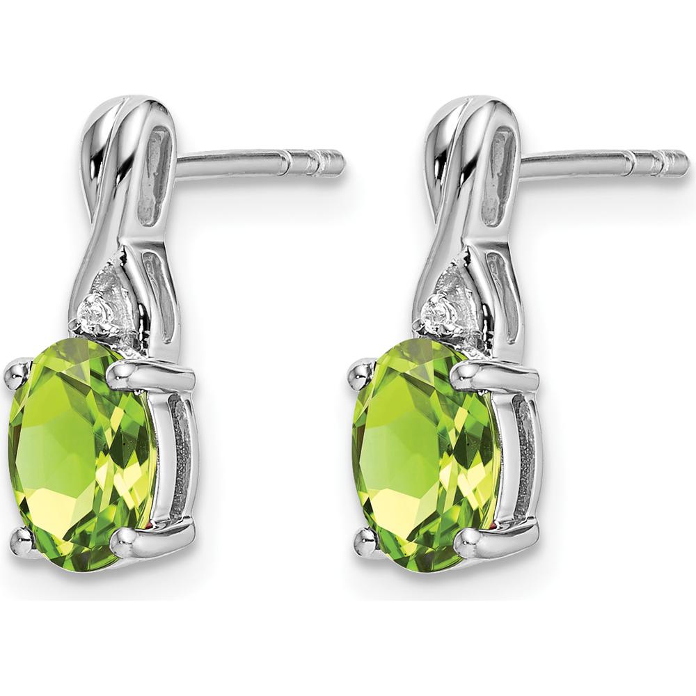 14K White Gold Oval Peridot and Diamond Drop Earrings - 0.75 Carat Total Peridot Weight, 0.01 Carat Diamond Weight by Monteluci Fine Jewelry