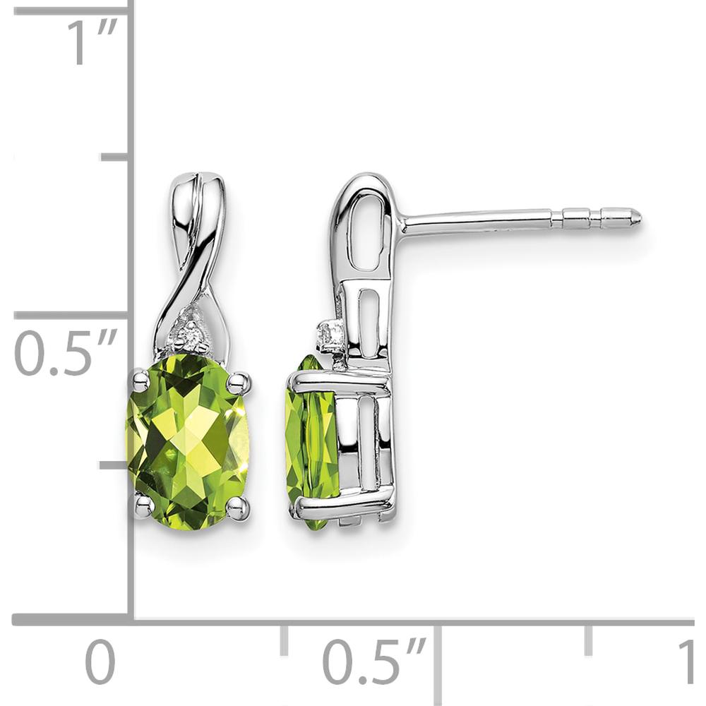 14K White Gold Oval Peridot and Diamond Drop Earrings - 0.75 Carat Total Peridot Weight, 0.01 Carat Diamond Weight by Monteluci Fine Jewelry