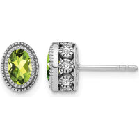 14K White Gold Oval Peridot and Diamond Earrings - 0.45 Carat Peridot, 0.19 Carat Total Diamond Weight by Monteluci Fine Jewelry