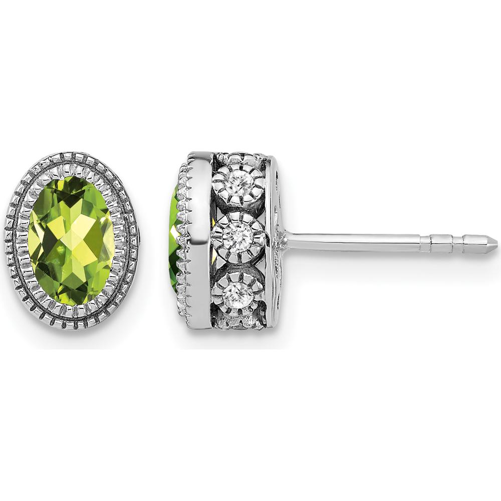 14K White Gold Oval Peridot and Diamond Earrings - 0.45 Carat Peridot, 0.19 Carat Total Diamond Weight by Monteluci Fine Jewelry